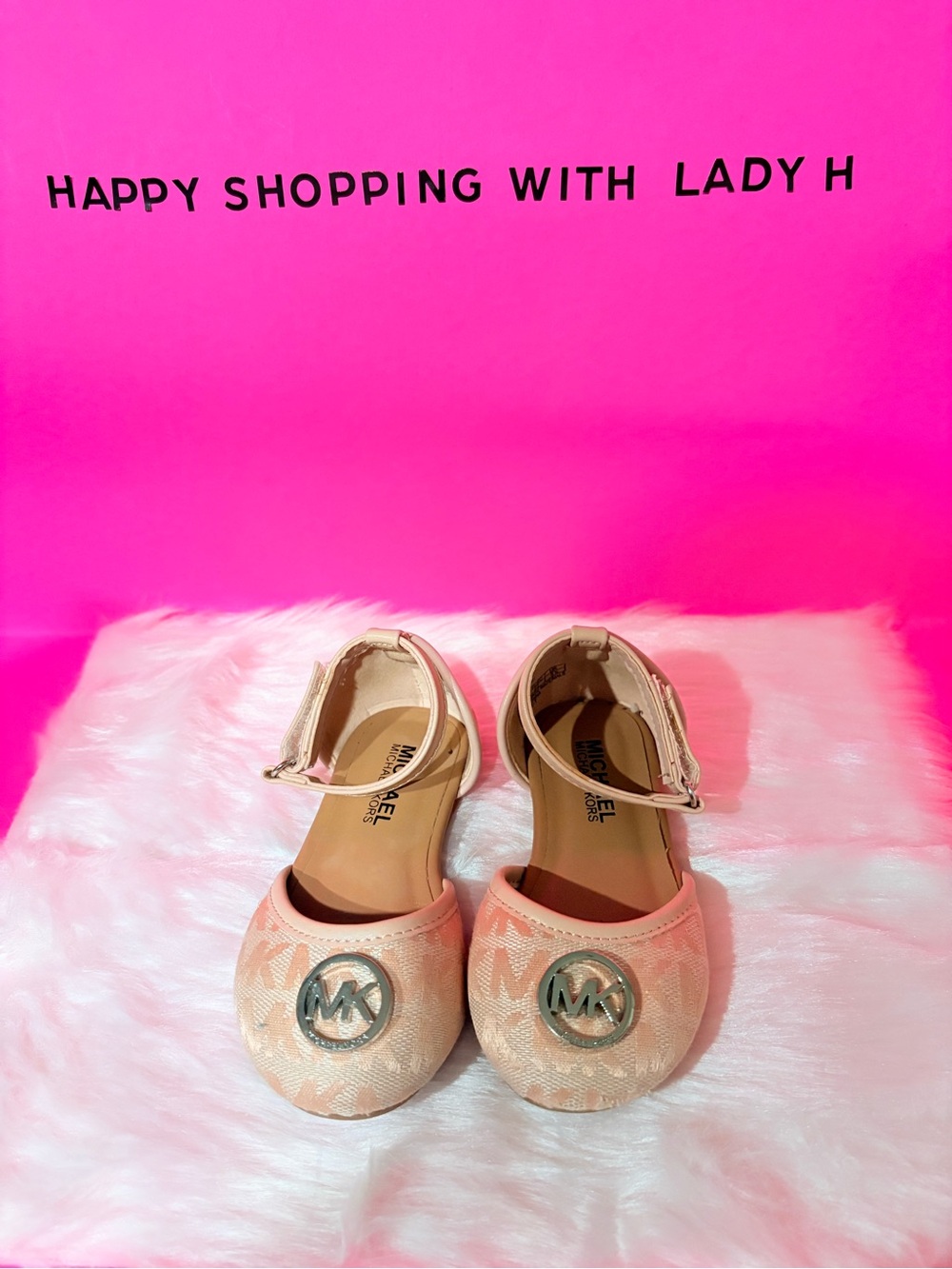 Michael Kors Girls' Blush Pink MK Logo Ankle-Strap Flats